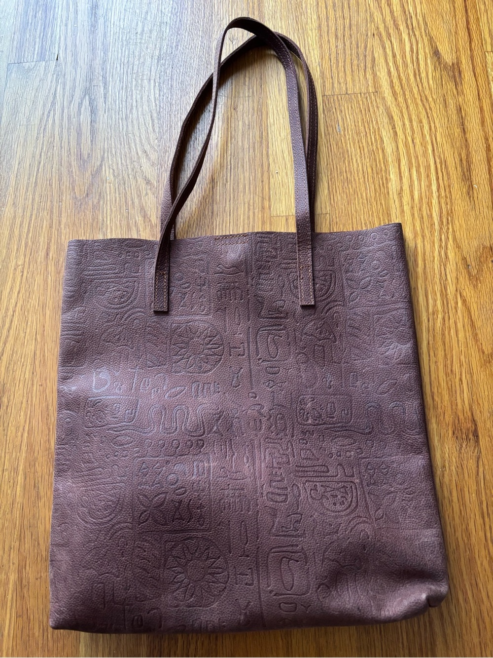 One-of-a-kind Leather Embossed Tote Bag in Brown